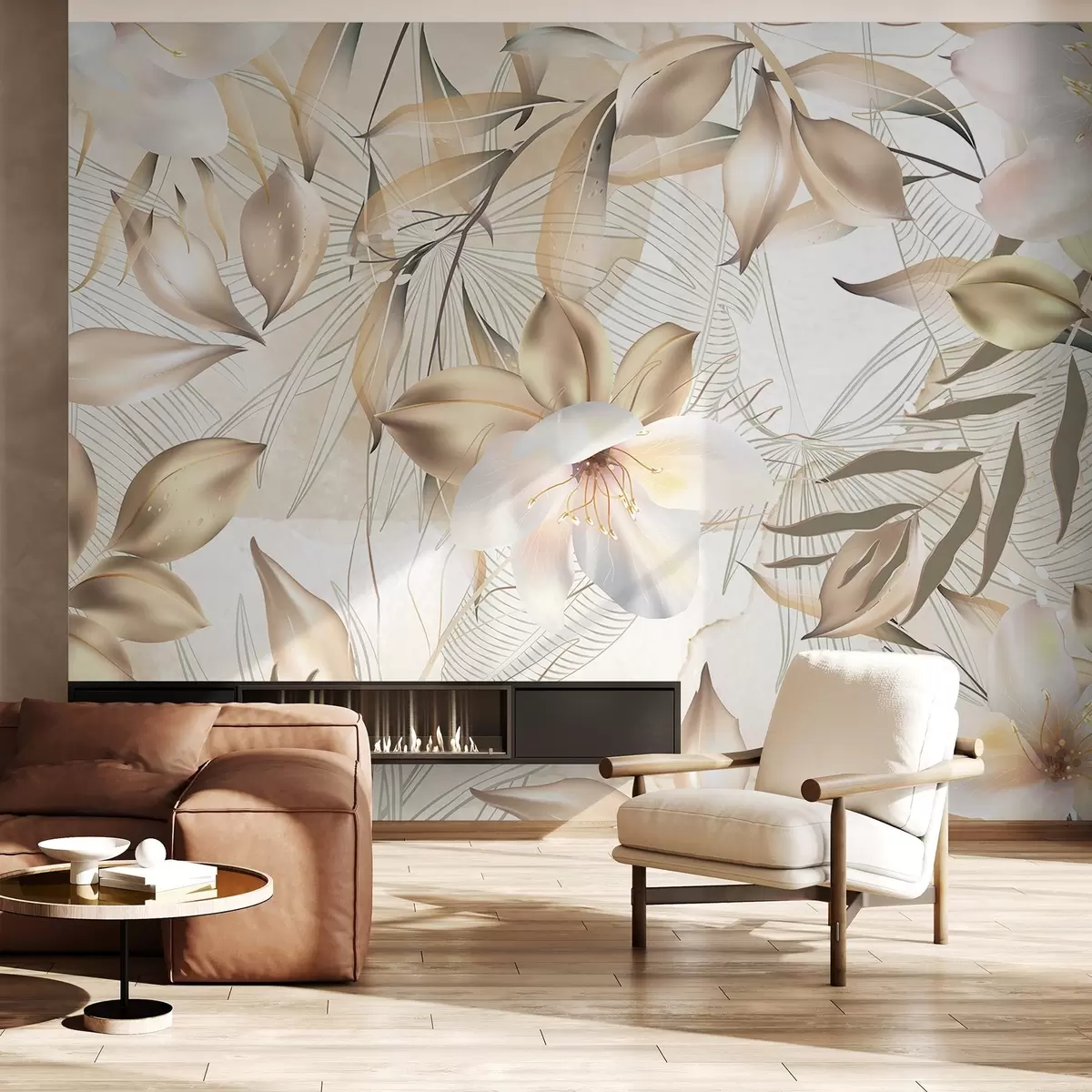 Fototapet Jasmínové květy a listy, jemné barvy, botanická ilustrace, květinové pozadí , elegantní design, jemné okvětní lístky w08977