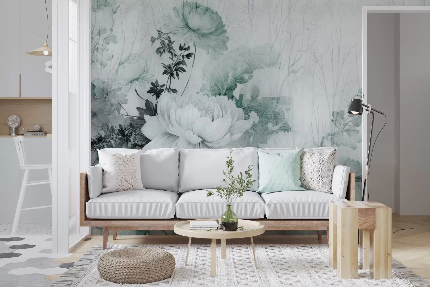 Fototapet Vintage květiny na staré popraskané zdi w03654v2