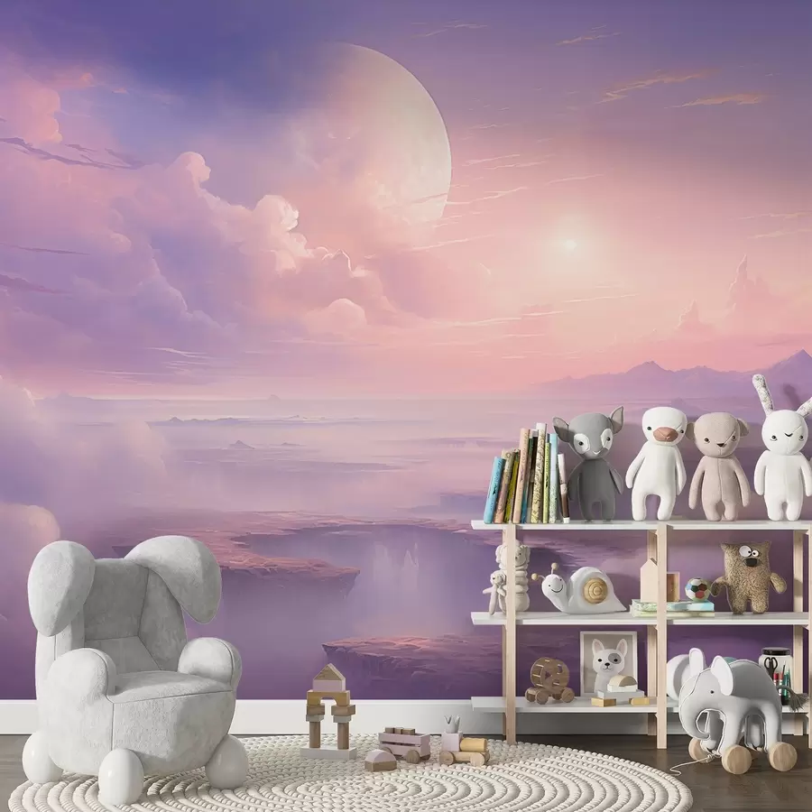 Fototapet Kouzelná fialovorůžová obloha s měsícem a mraky w08986