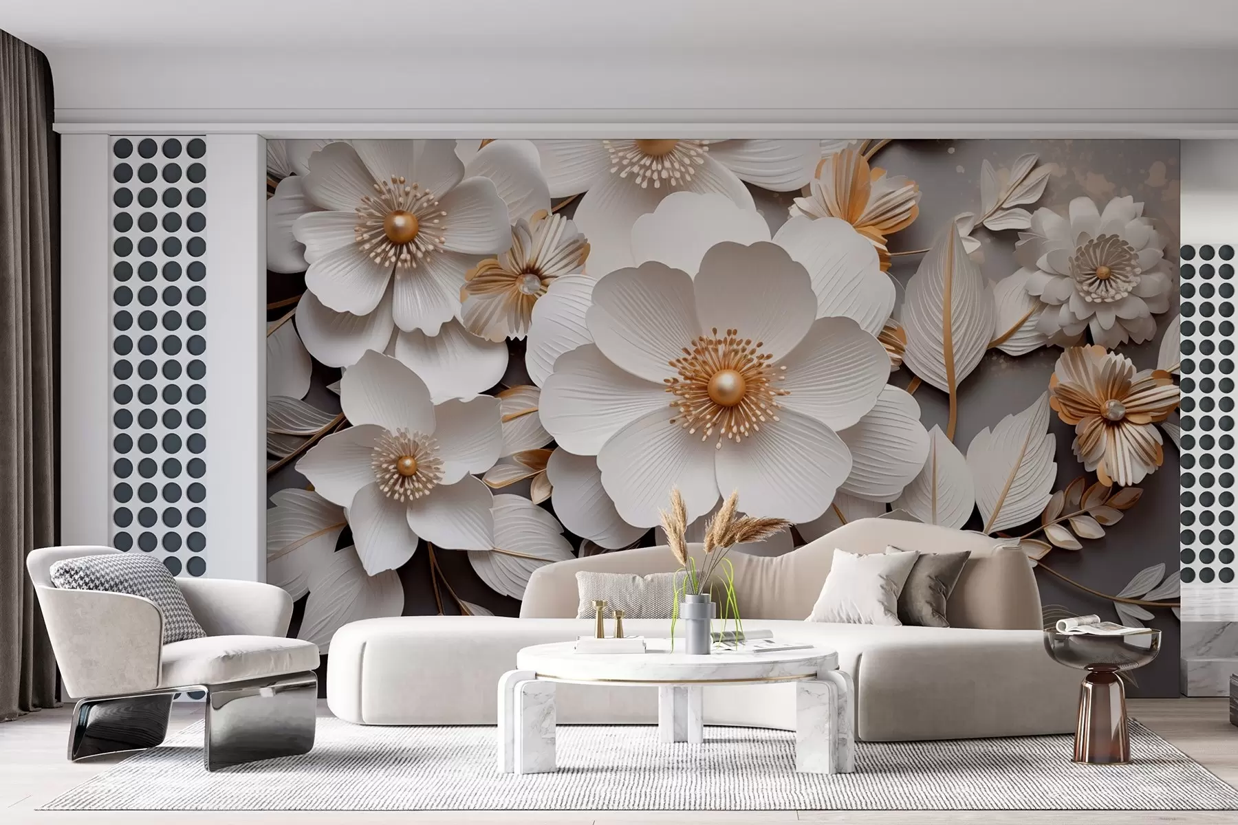 Fototapet 3D květiny ve stylu origami ve žlutošedých tónech w08993