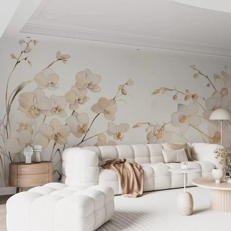 Fototapet Béžové orchideje rostoucí po stranách ve vodě ve stylu akvarelu w08998