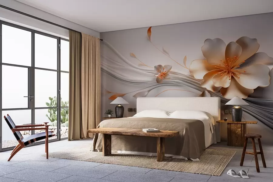 Fototapet Oranžový květ na šedém abstraktním pozadí w09004