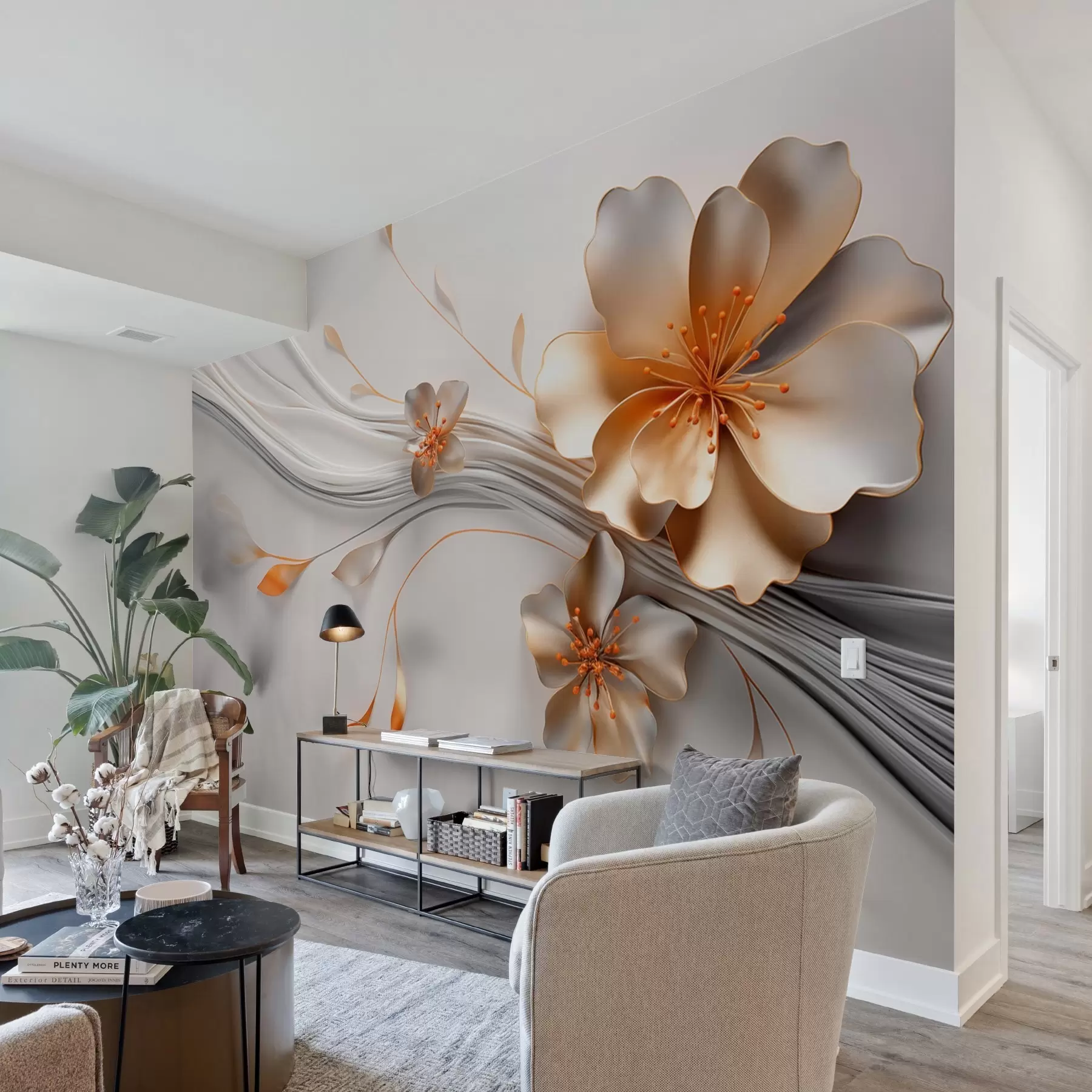 Fototapet Oranžový květ na šedém abstraktním pozadí w09004