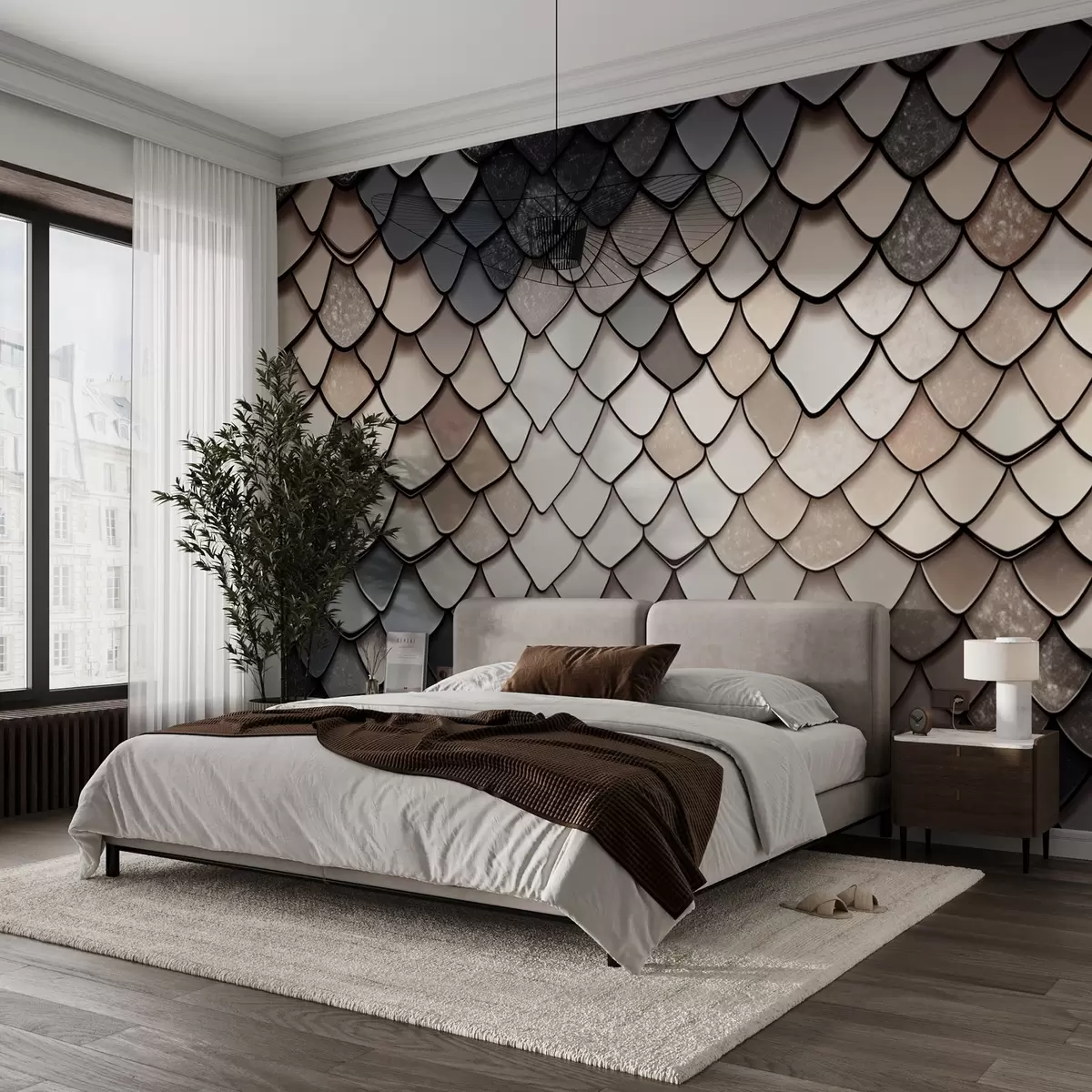 Fototapet Béžovo-šedý vzor ve stylu dračí textury w09005