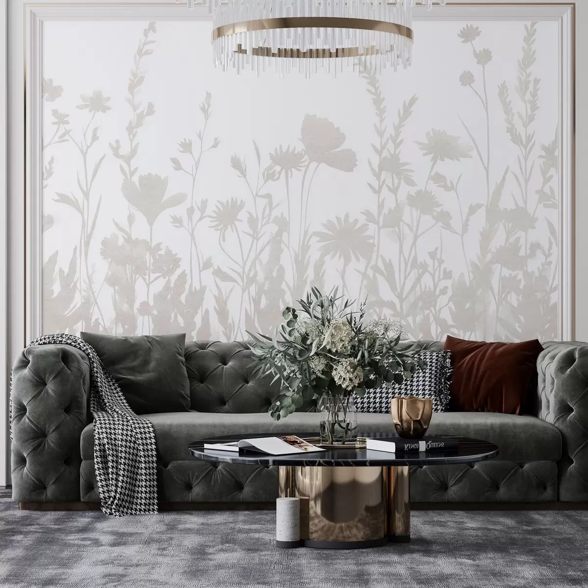 Fototapet Letní louka, rustikální, květiny, béžová barevná paleta  w03670