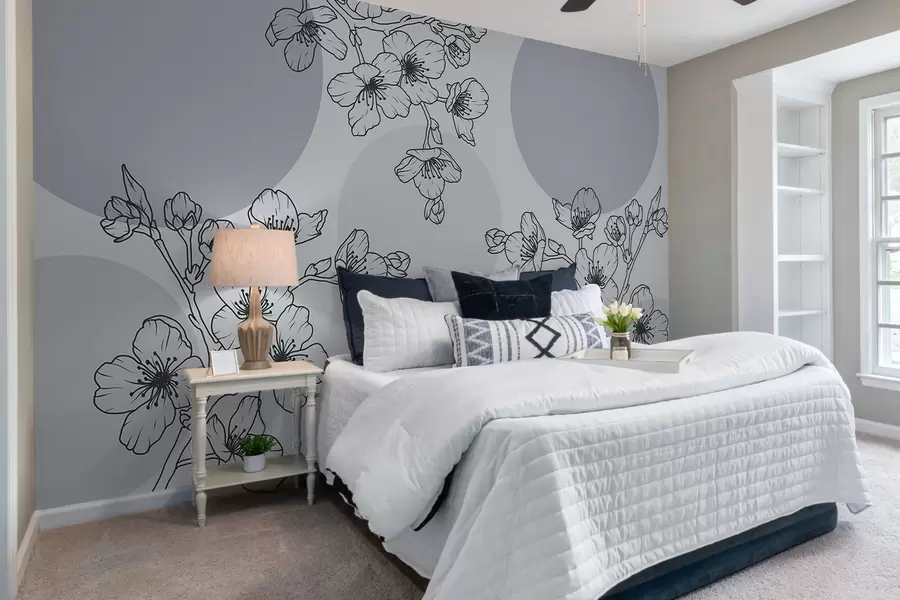 Fototapet Větve s květinami na barevných kruzích w03712v1