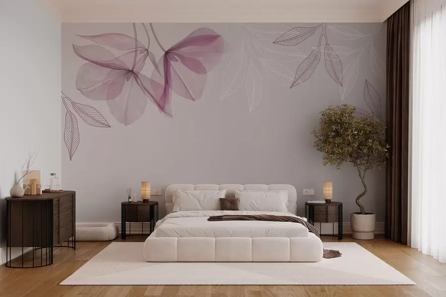 Fototapet jemné průsvitné květy a listy ve fialových odstínech w03616v4