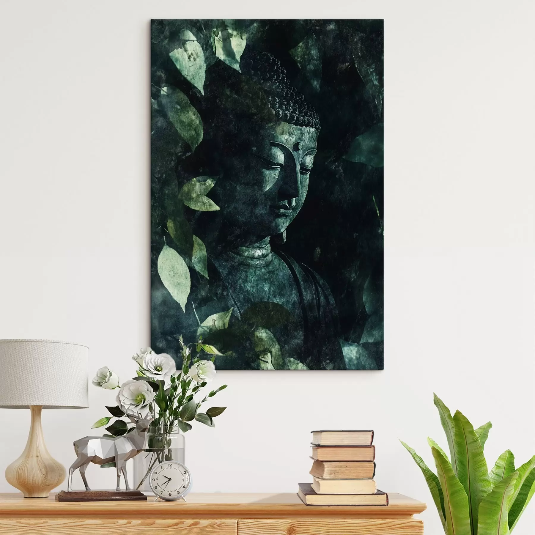 Obraz Meditativní Buddha v zelených listech, duchovní Č. s44029