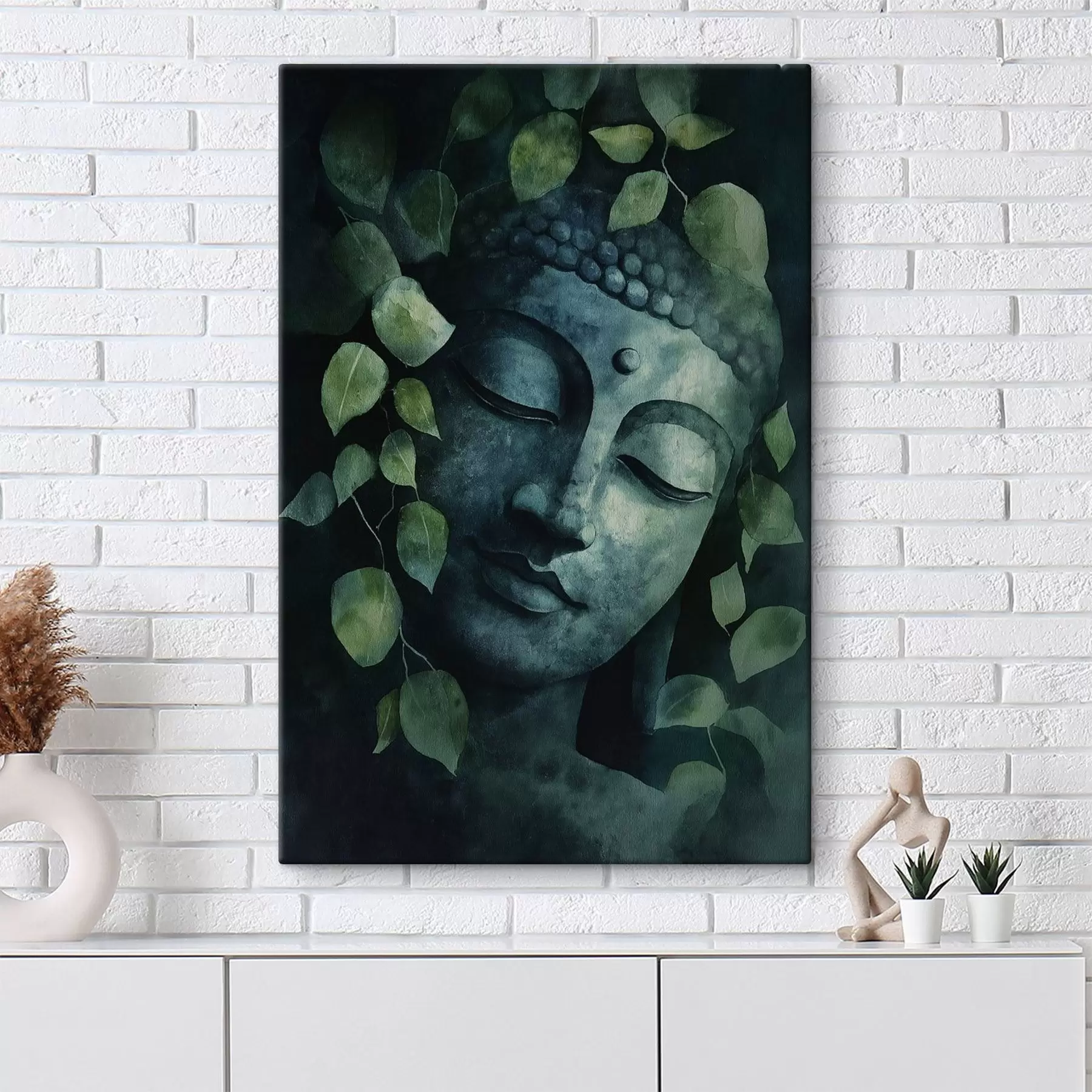 Obraz Buddha se zavřenýma očima, meditace, zelené barvy Č. s44030