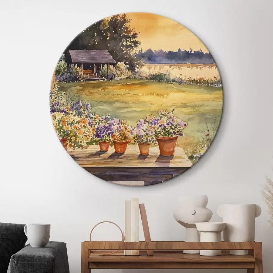 Obraz Květiny ve vesnické zahradě, barvy západu slunce, akvarel Č. r44019