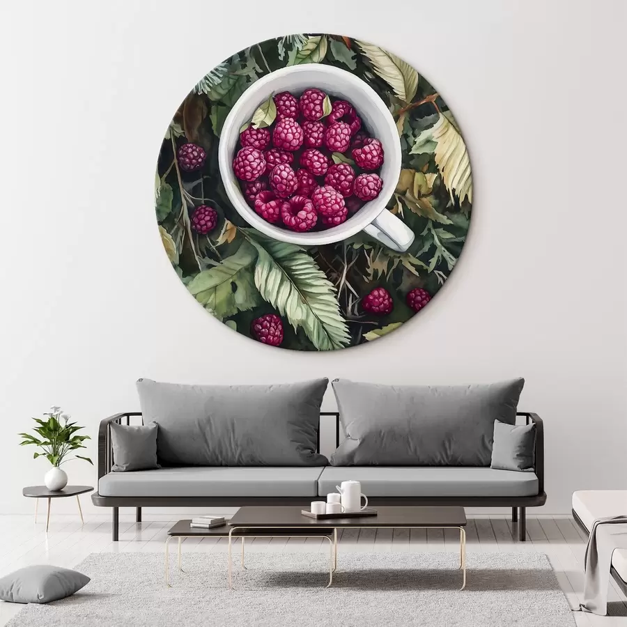 Obraz Šťavnaté maliny v lese, rustikální, listy, akvarelový styl Č. r44023