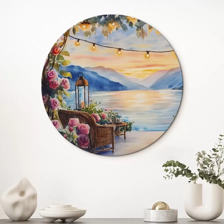 Obraz Krásný západ slunce v horách, jezero, růže, boho styl Č. r44025