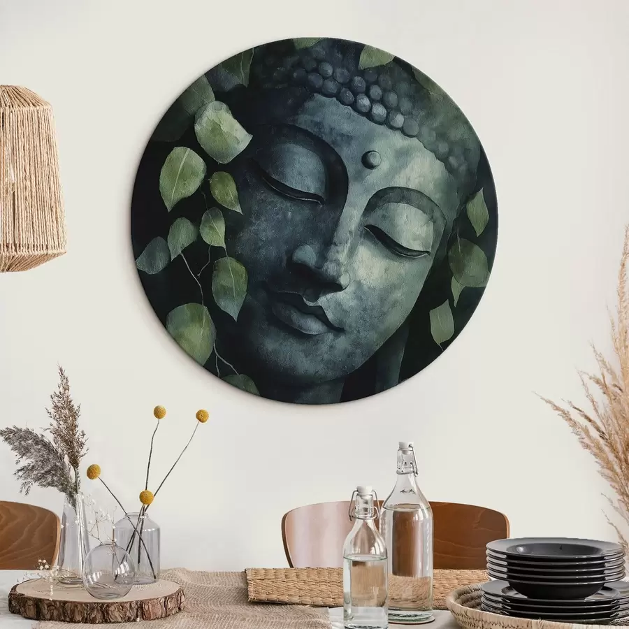 Obraz Buddha se zavřenýma očima, meditace, zelené barvy Č. r44030