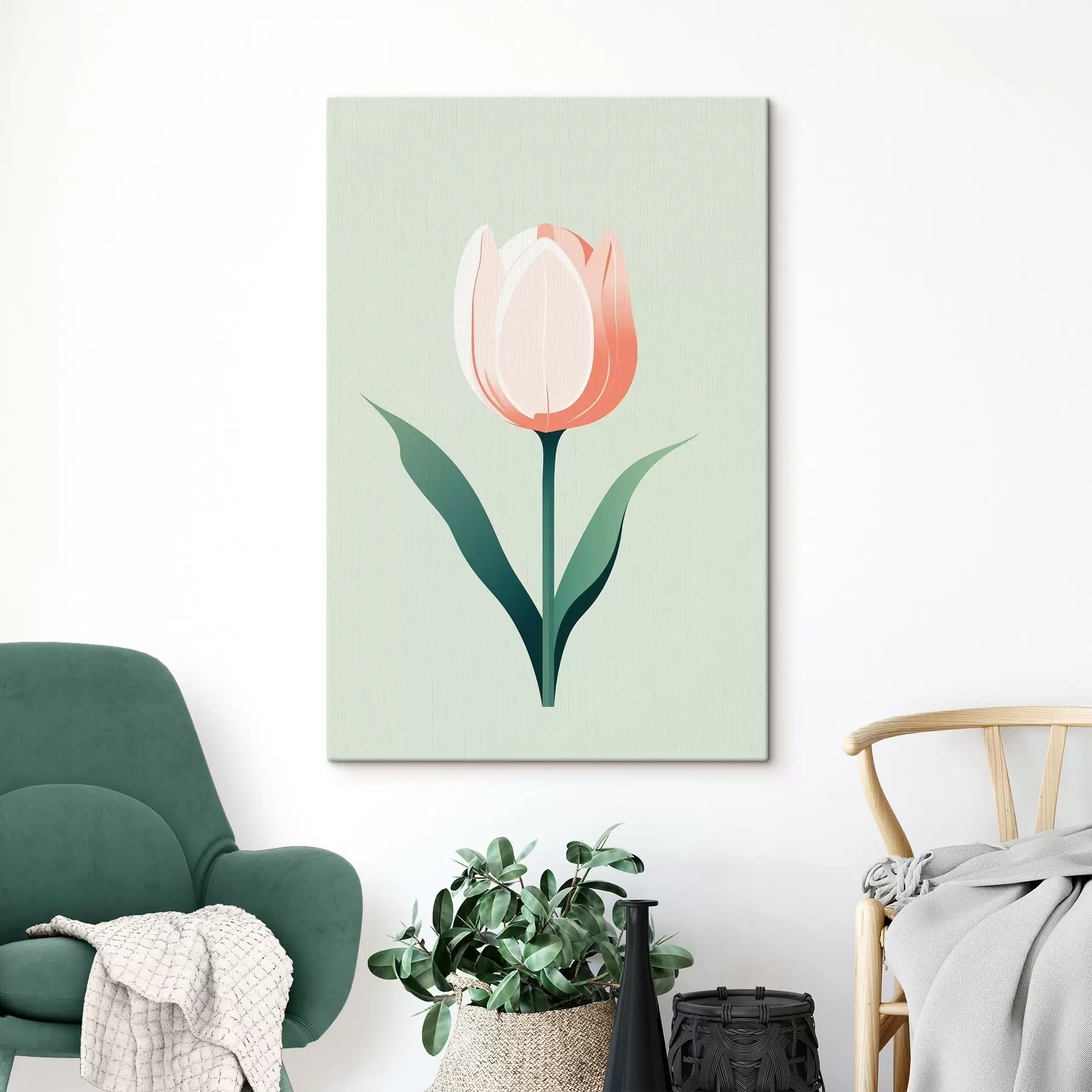 Obraz Malovaný tulipán na světle zeleném pozadí Č. s44000