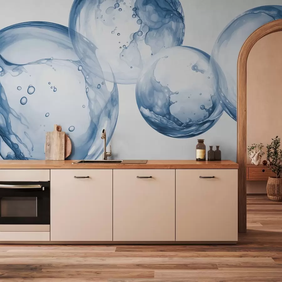 Fototapet Imitace vodních bublinek akvarelem, modrý odstín w03736v1