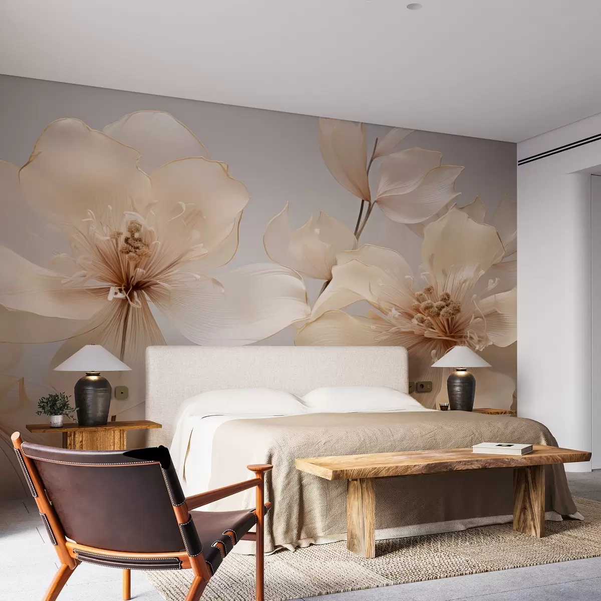 Fototapet Béžové vzdušné květiny v jemných tónech w09016