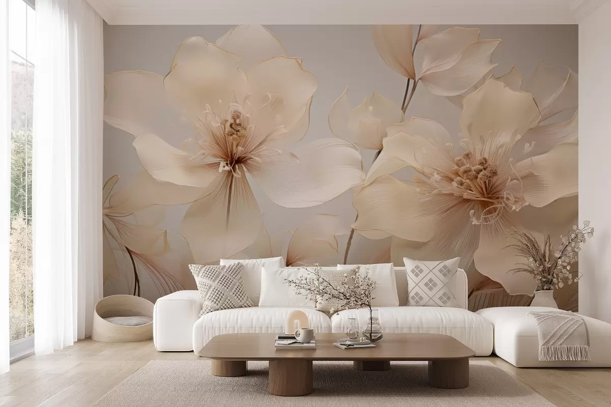 Fototapet Béžové vzdušné květiny v jemných tónech w09016