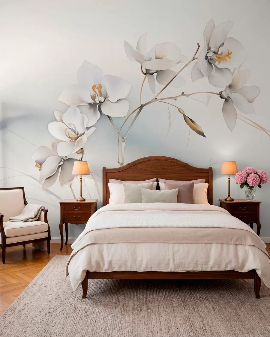 Fototapet Bílá větev orchideje ve stylu akvarelu w09022