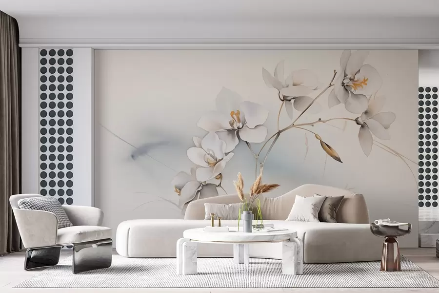 Fototapet Bílá větev orchideje ve stylu akvarelu w09022