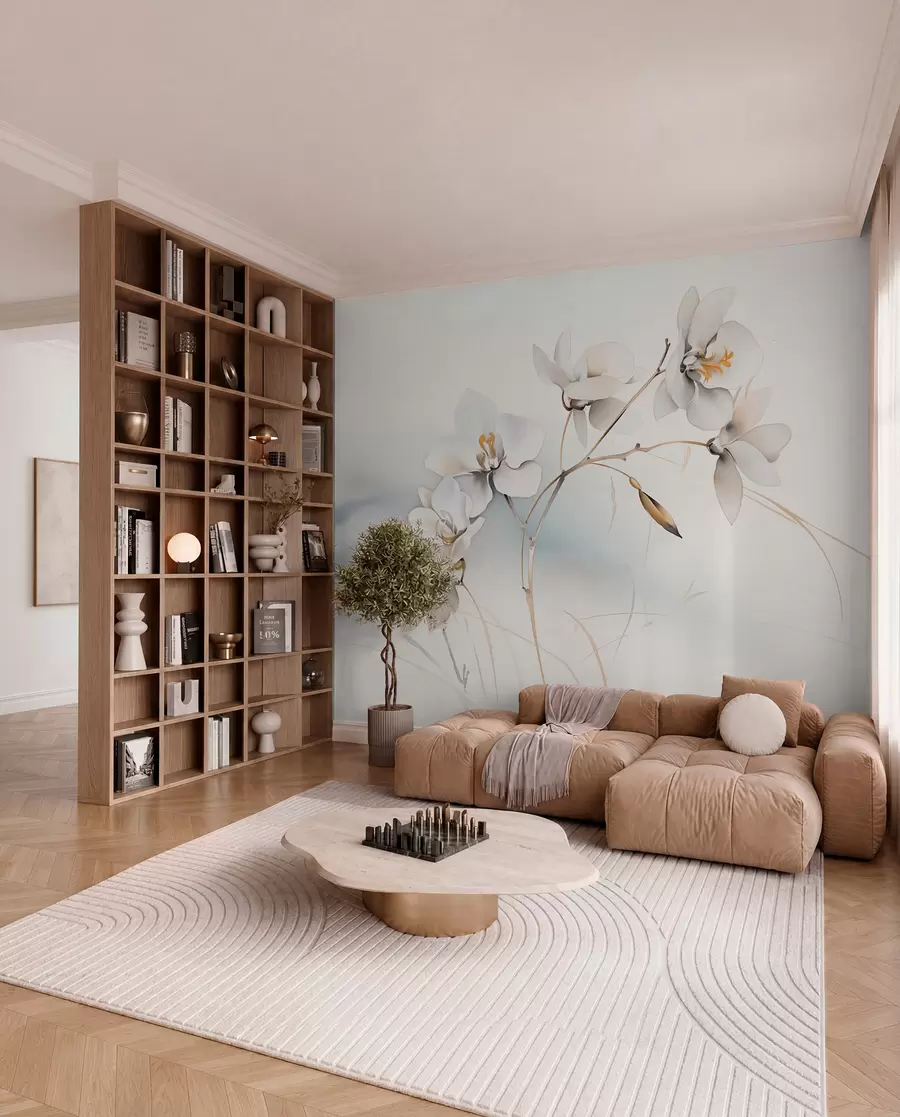 Fototapet Bílá větev orchideje ve stylu akvarelu w09022