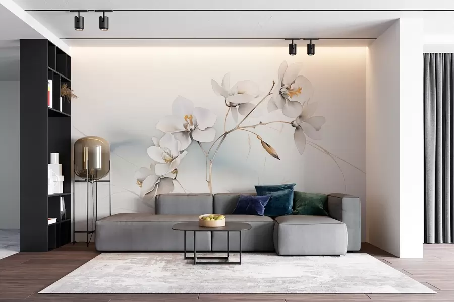 Fototapet Bílá větev orchideje ve stylu akvarelu w09022