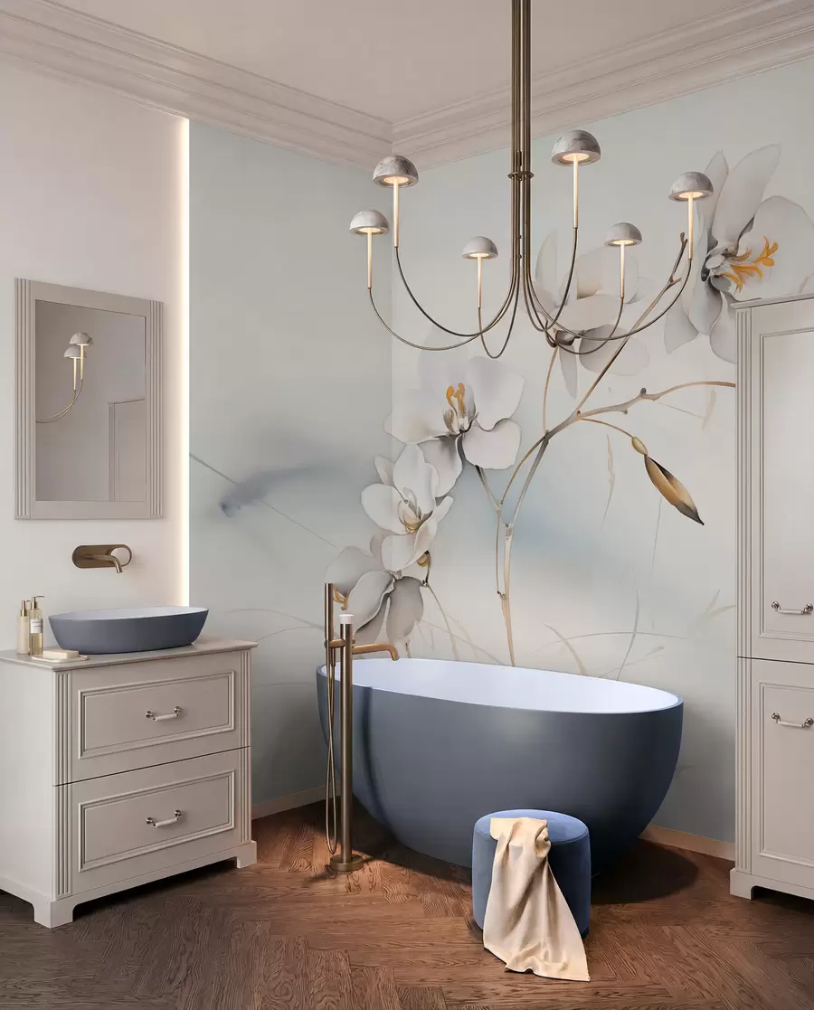 Fototapet Bílá větev orchideje ve stylu akvarelu w09022