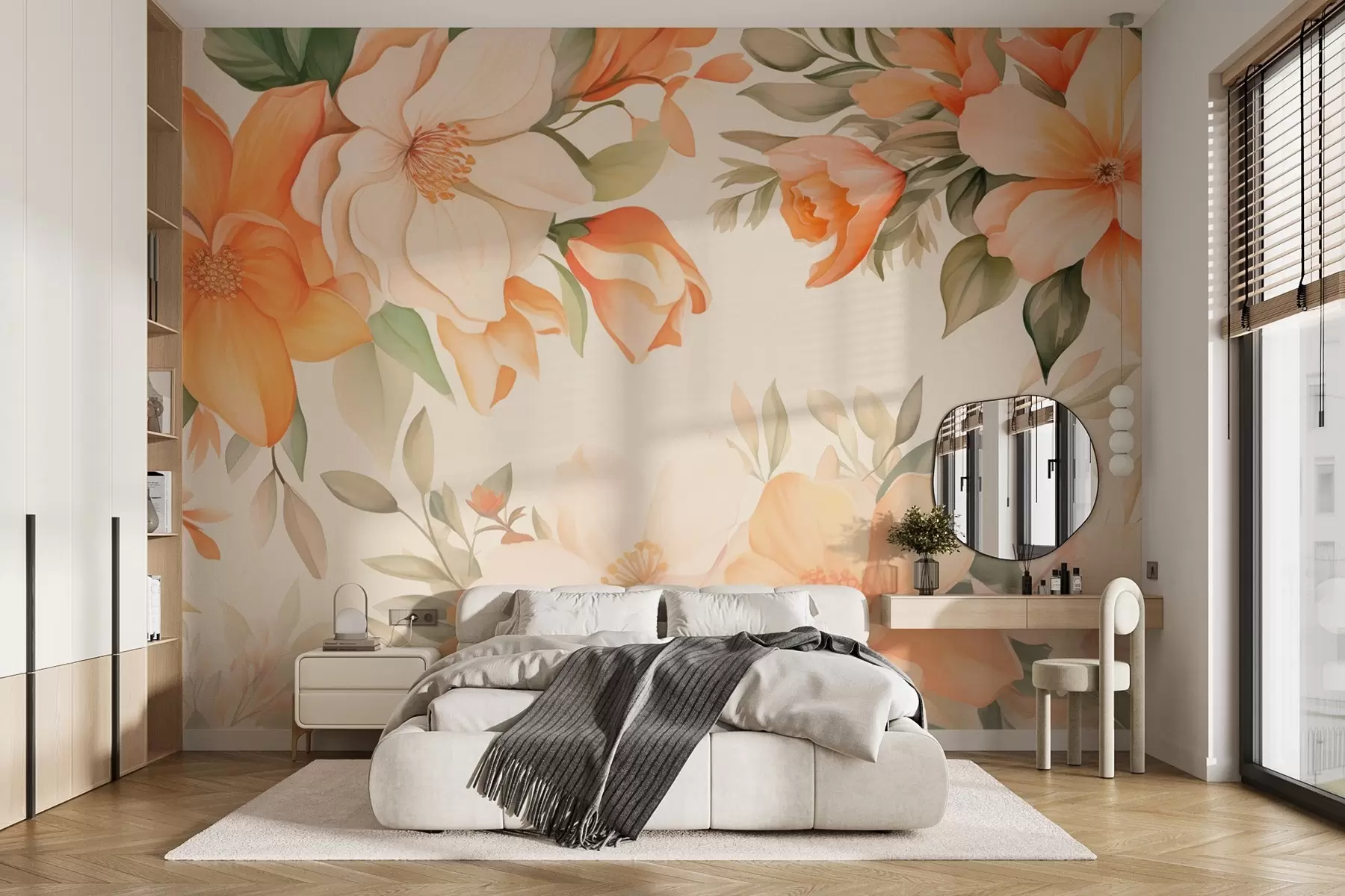 Fototapet Velké oranžové květy ve stylu akvarelu w09023