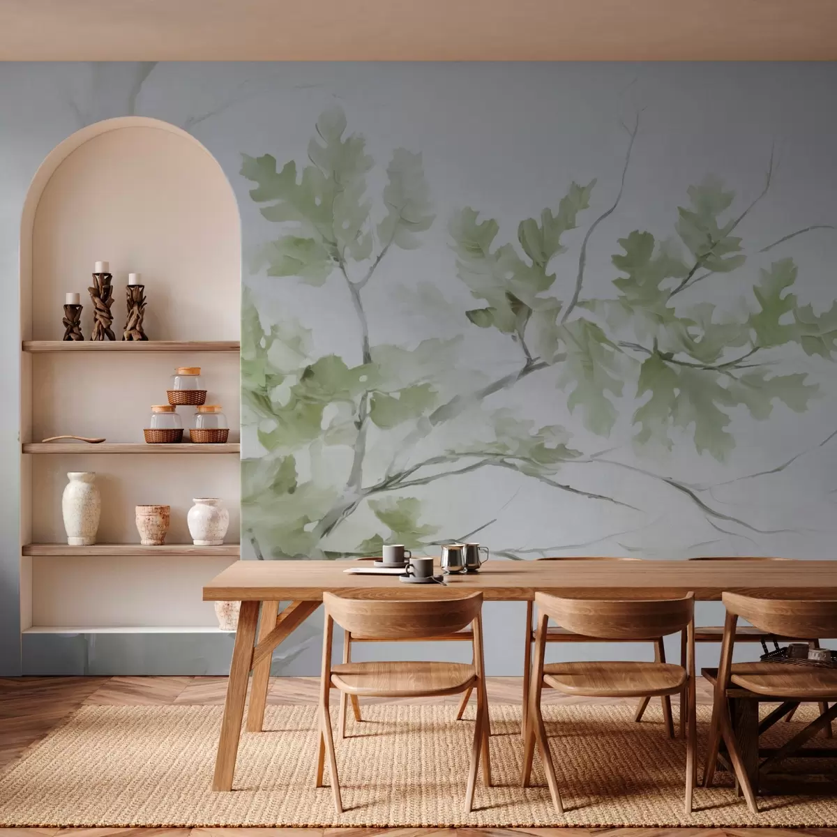 Fototapet Dubová větev s listy zelených odstínů w03772v1