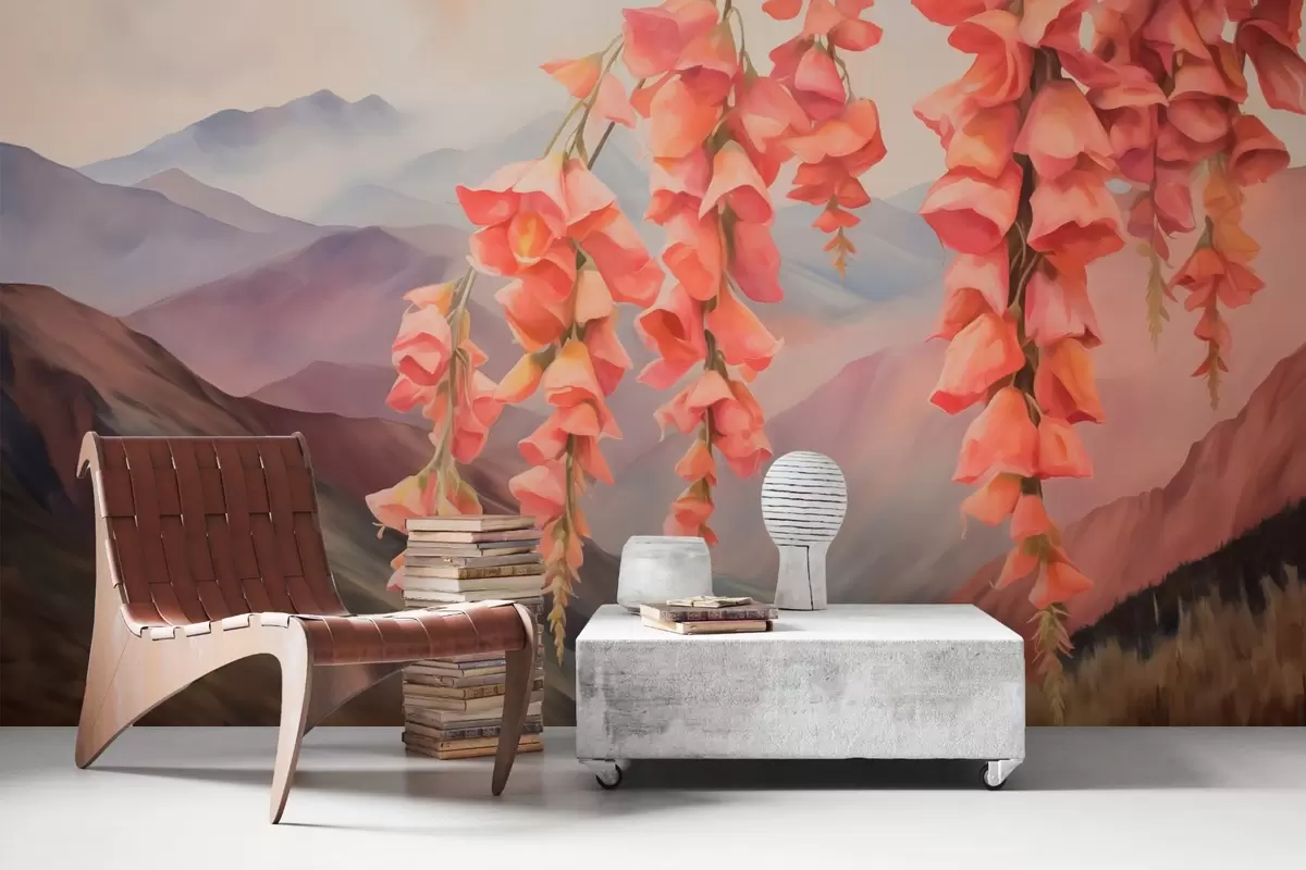 Fototapet Závěsné květiny na pozadí hor w03776