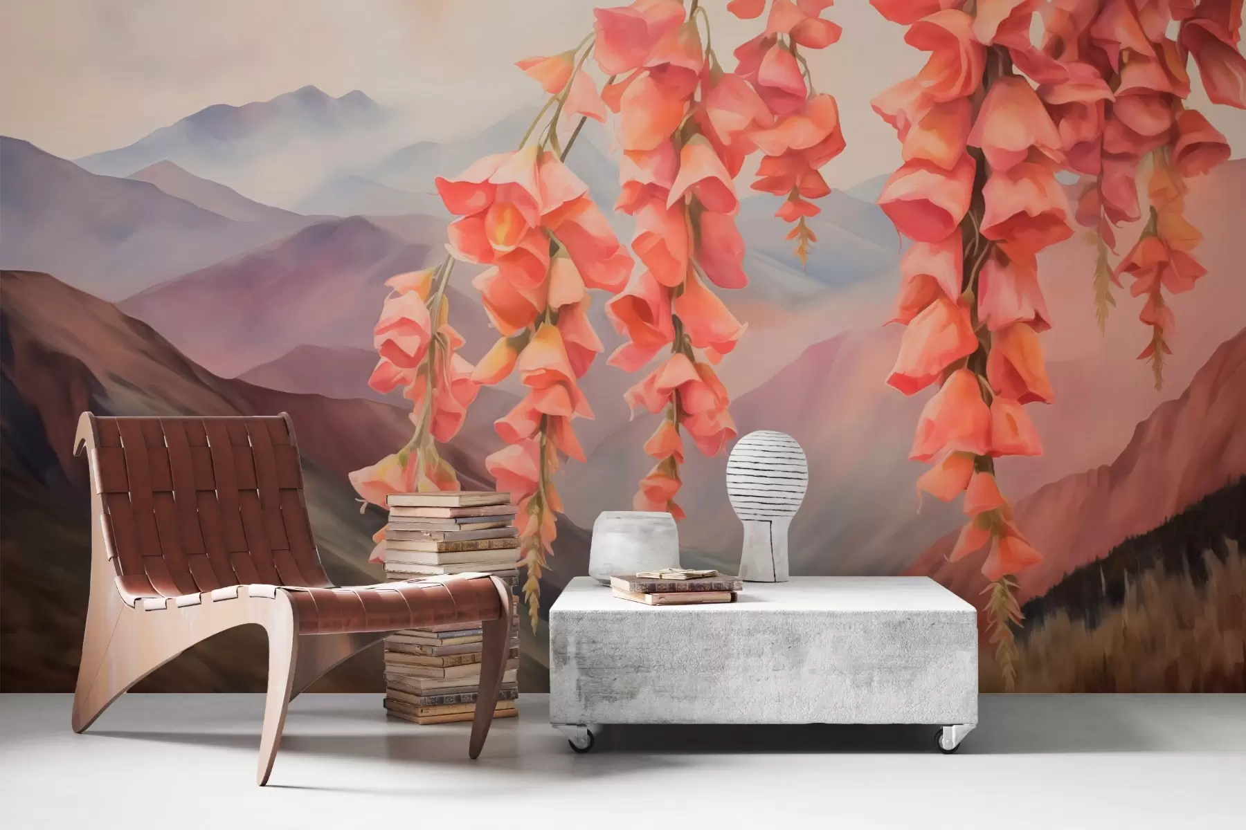 Fototapet Závěsné květiny na pozadí hor w03776