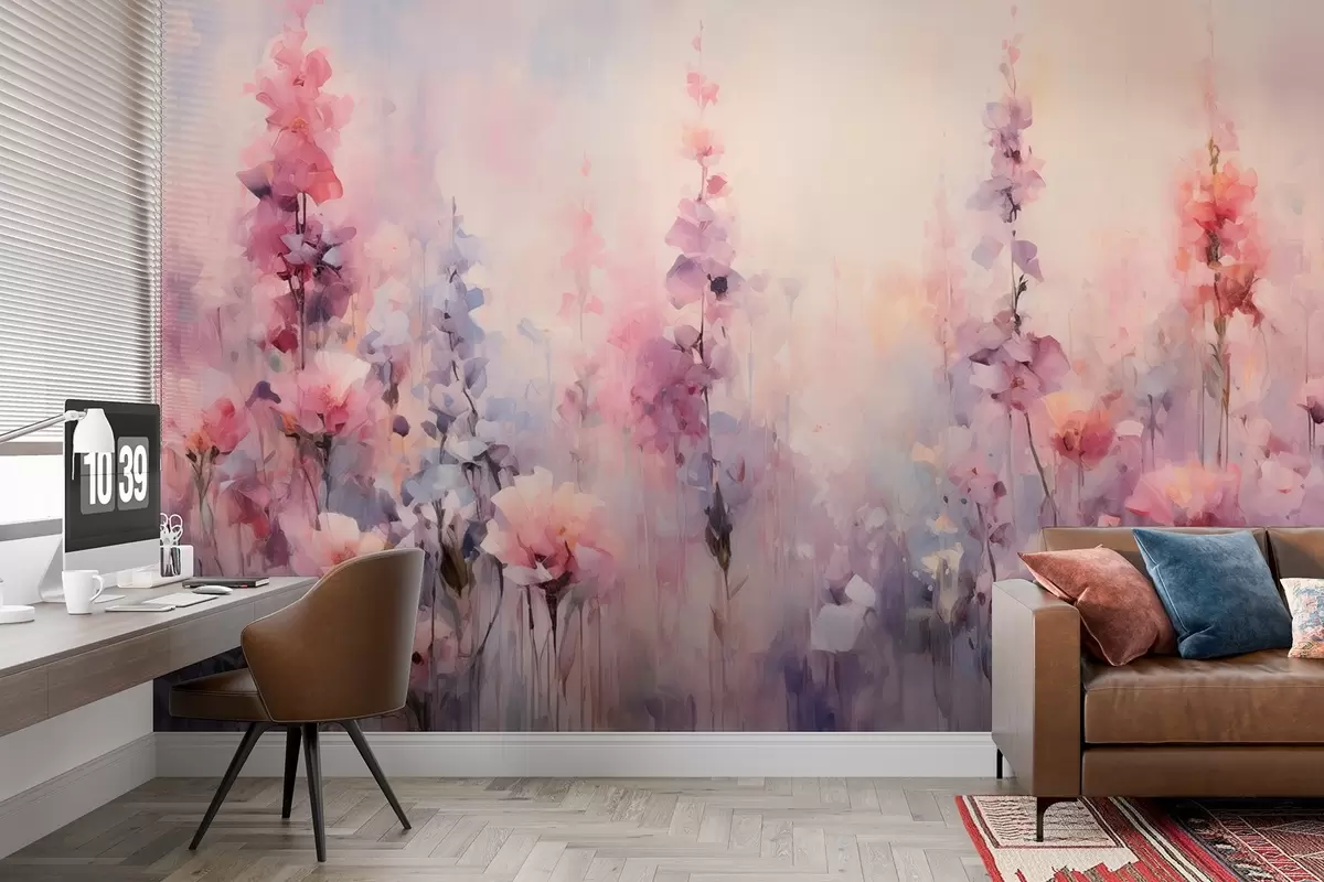 Fototapet Barevné divoké květiny ve stylu akvarelu: šeříky, máky, sedmikrásky w09038