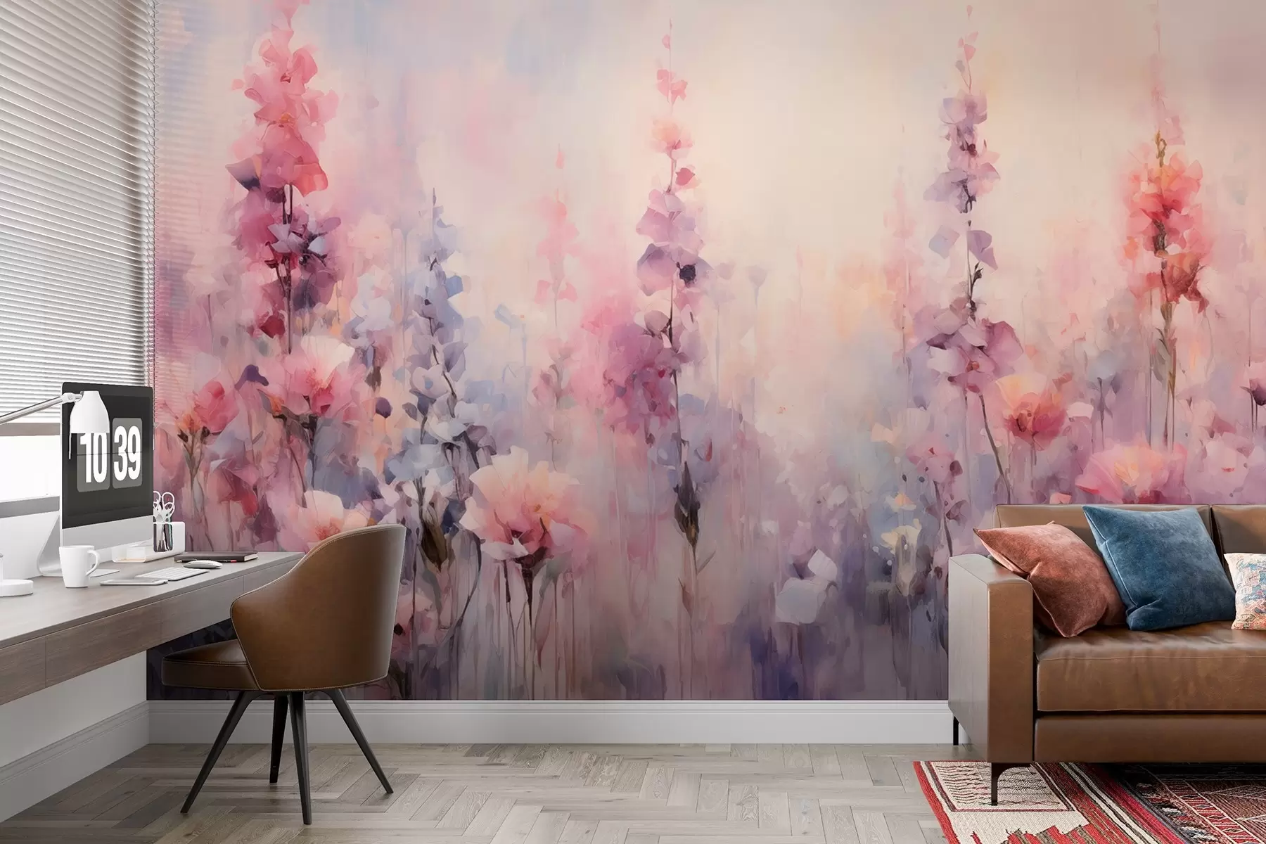 Fototapet Barevné divoké květiny ve stylu akvarelu: šeříky, máky, sedmikrásky w09038