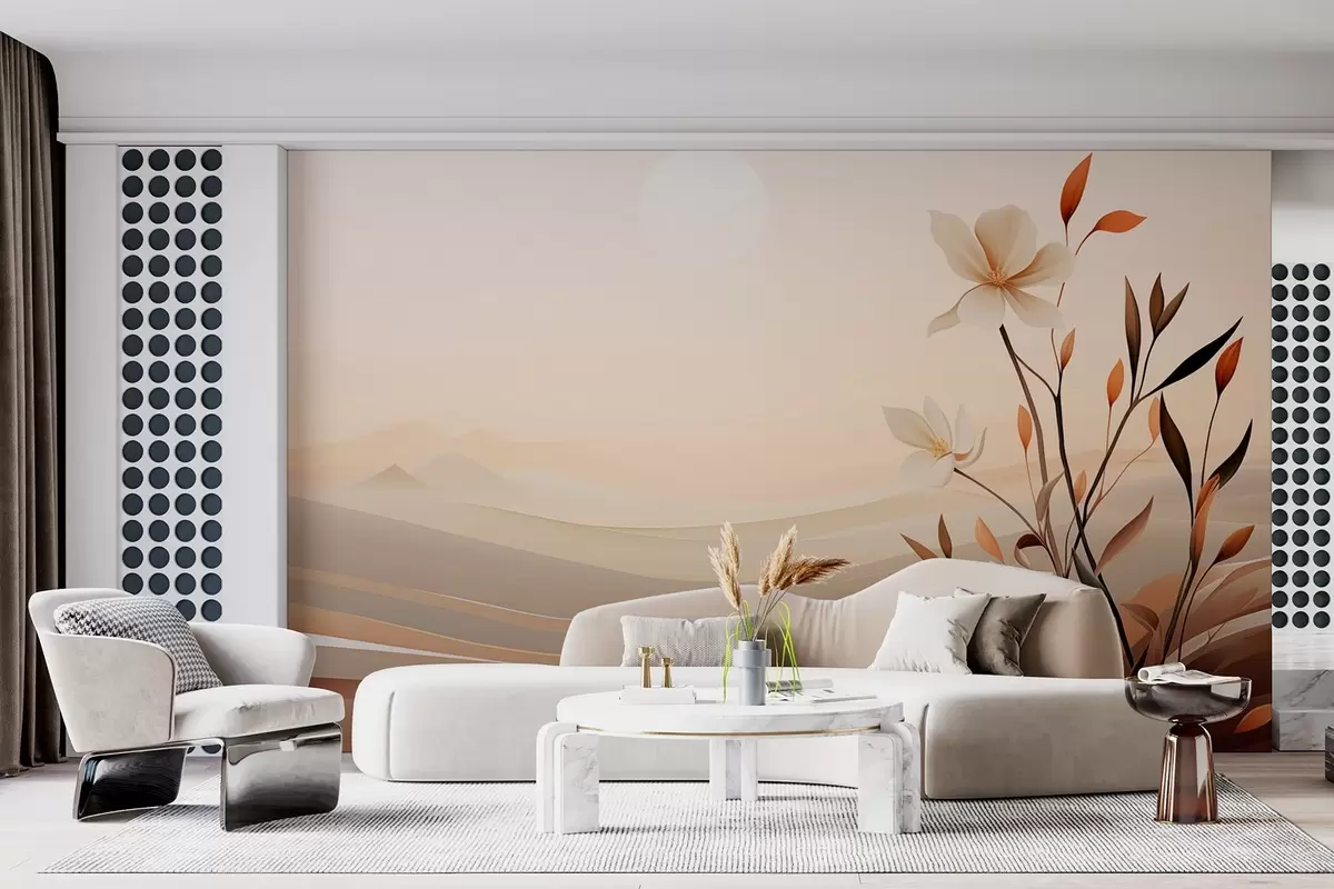 Fototapet Rostoucí květina na pozadí pouště a hor w09044