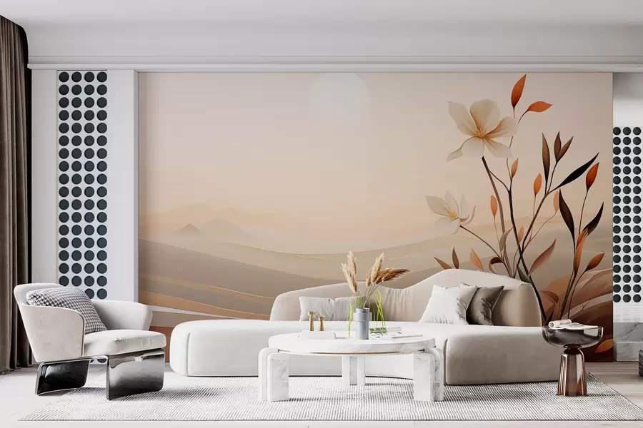 Fototapet Rostoucí květina na pozadí pouště a hor w09044