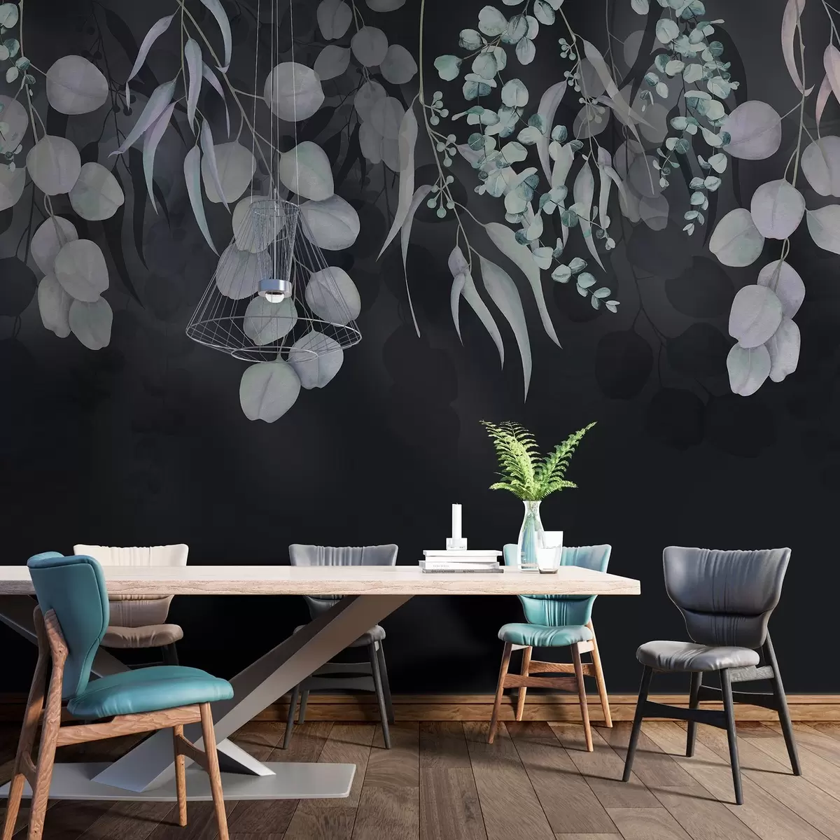 Fototapet Tropické listy na tmavě modrém pozadí, květinový motiv w03752v2