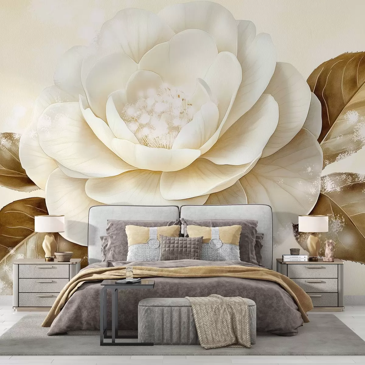 Fototapet Krásný květ pivoňky v béžových barvách w03757