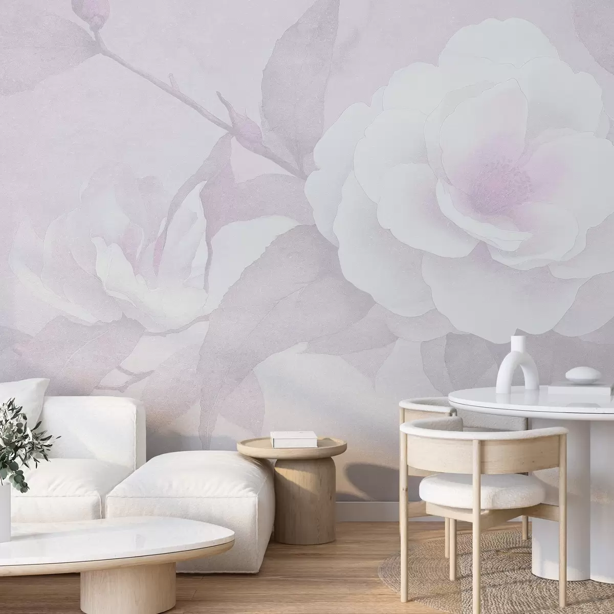 Fototapet Jemný pastel s květy kamélie na větvi, růžové barvy w03760v2