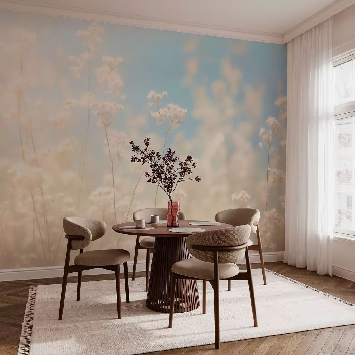 Fototapet Jemné pole sušených květin v rozmazaném slunečním světle w03801