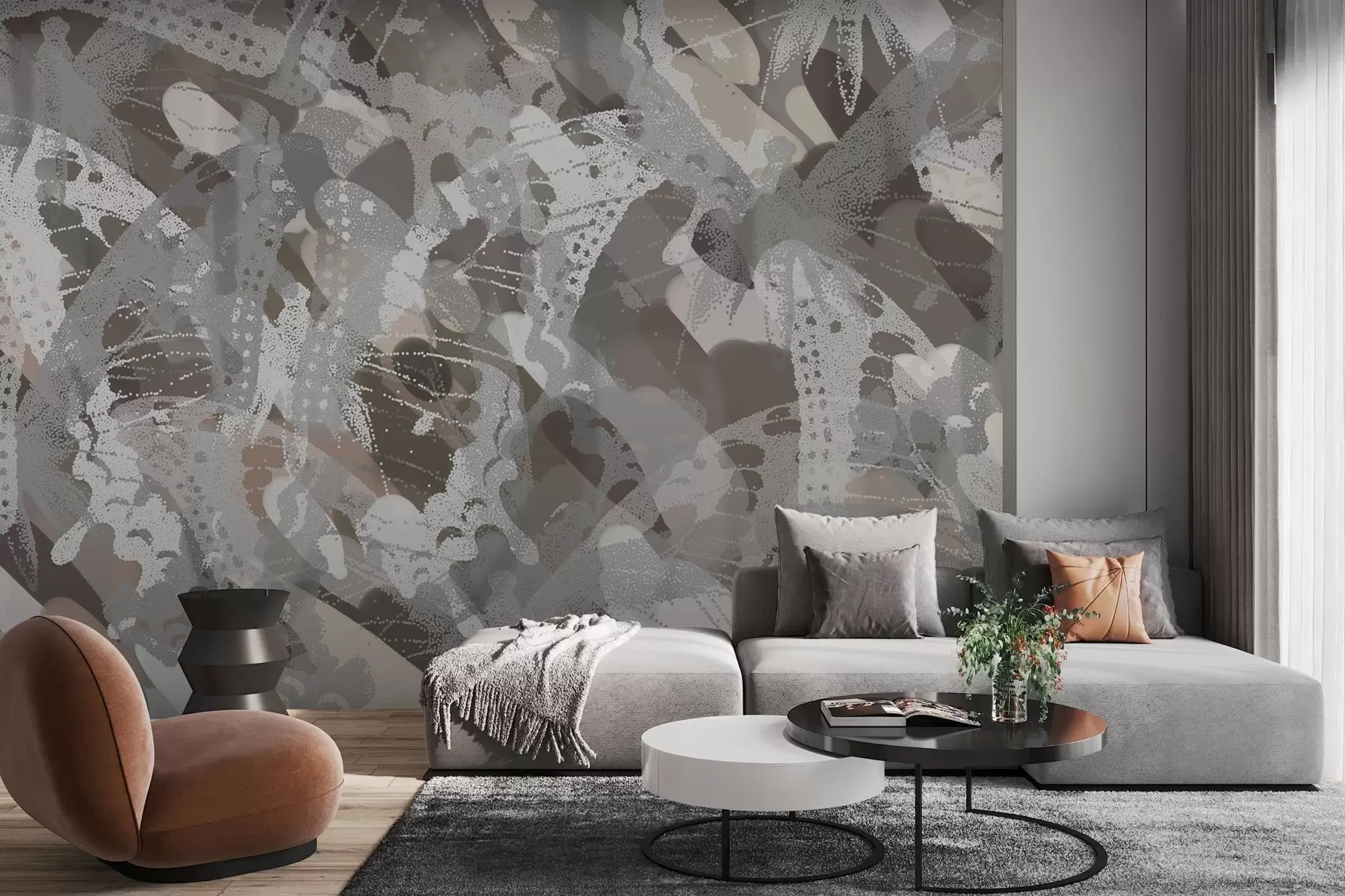 Fototapet abstrakce hejno motýlů v šedých a hnědých tónech w03725