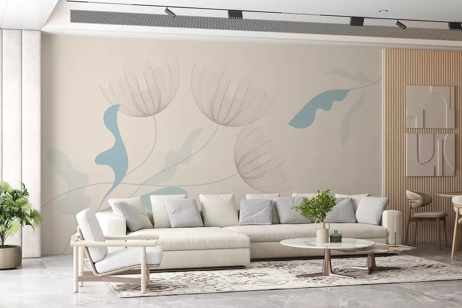 Fototapet elegantní minimalistické květiny ve světle modrých tónech na béžovém pozadí w03763v1