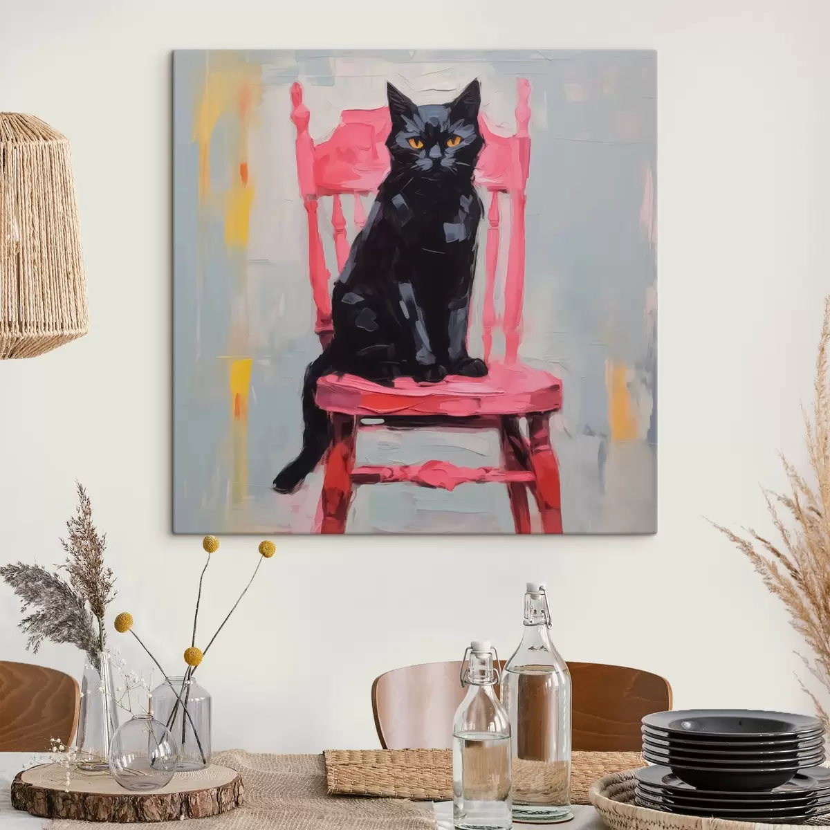 Obraz Černá kočka na židli Č. s44130