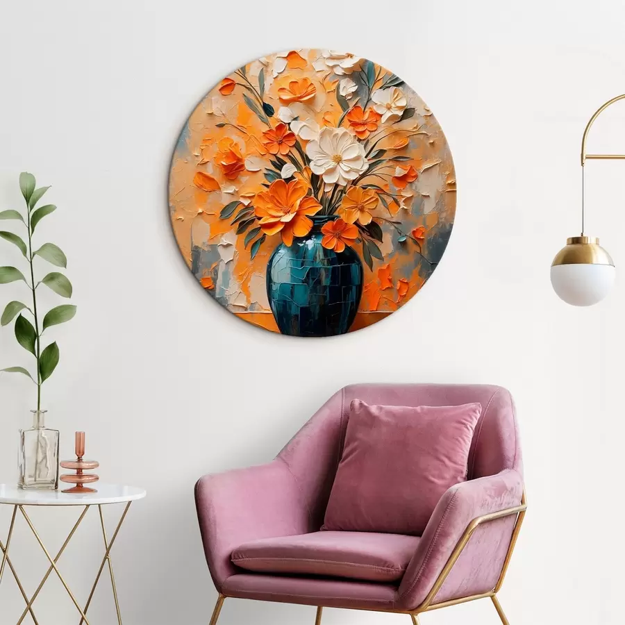 Obraz Bílé a oranžové květiny ve váze ve stylu olejomalby Č. r44059