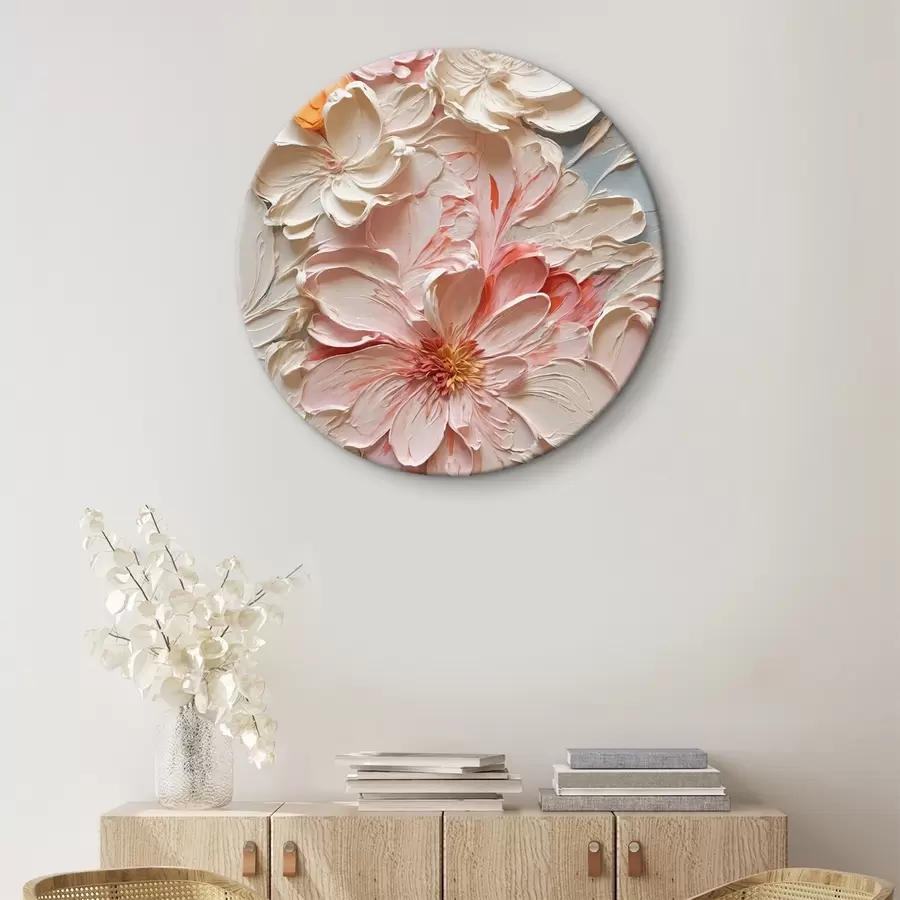 Obraz Bílé a růžové květiny na modrém pozadí ve stylu olejomalby Č. r44074