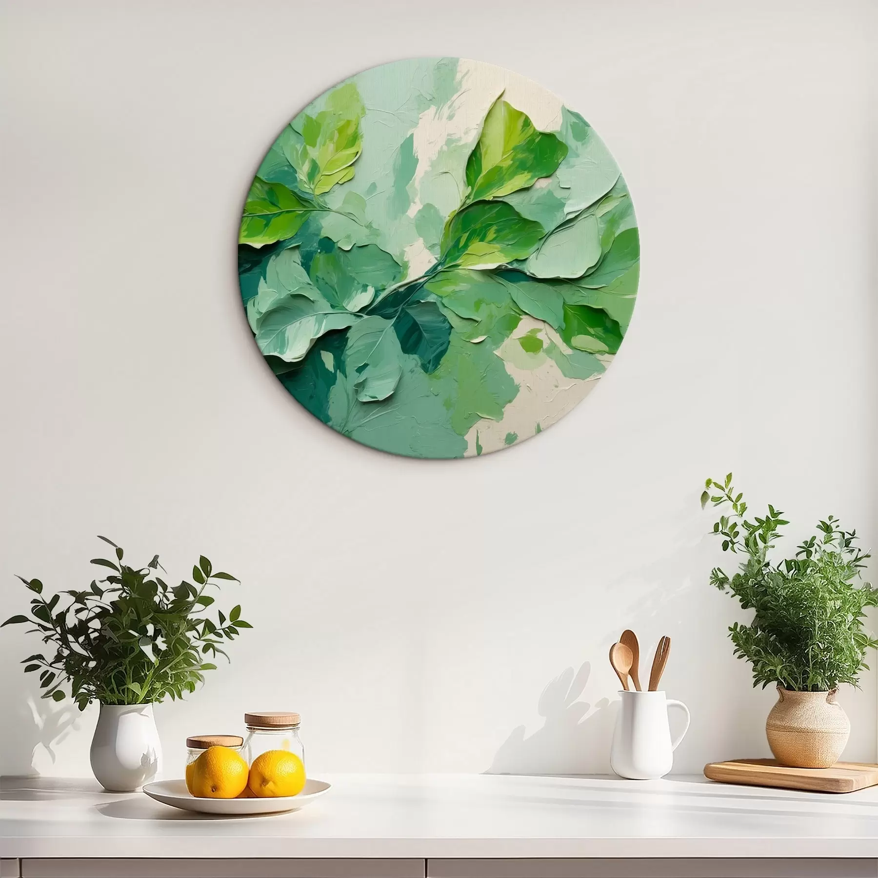 Obraz Větev se zelenými listy ve stylu olejomalby Č. r44075