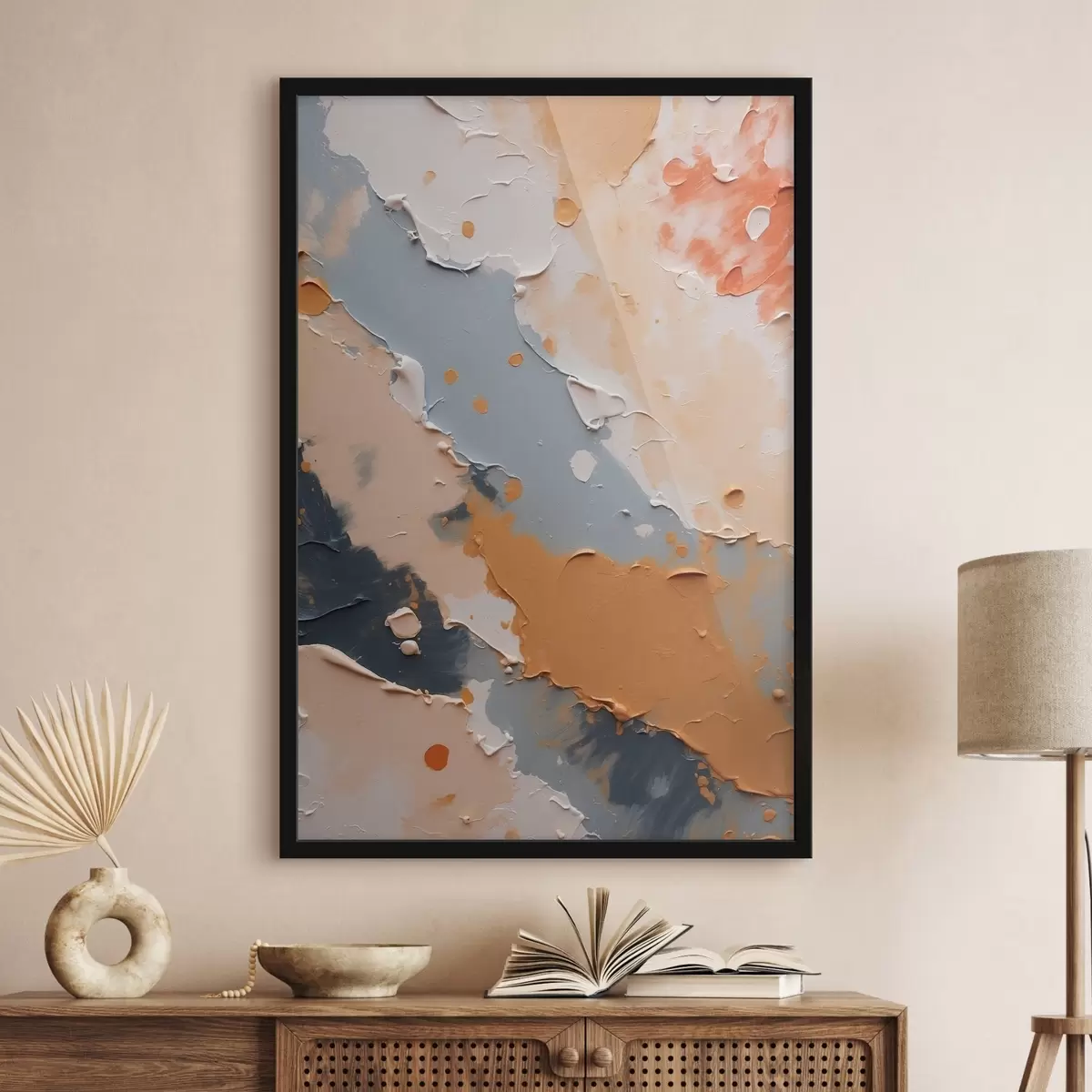 Poster Abstraktní malba v bílé, žluté a modré barvě f44064