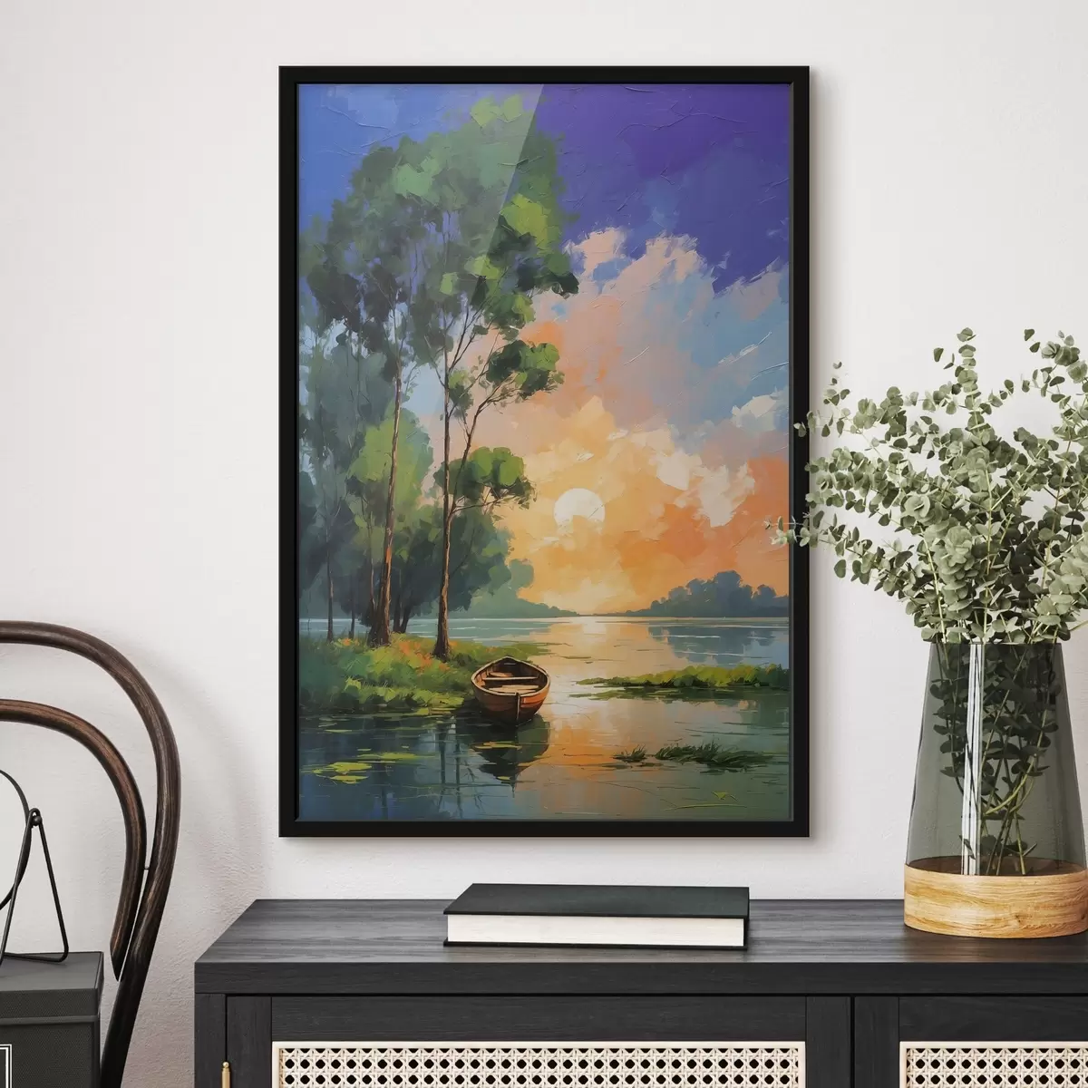 Poster Loď poblíž ostrova ve stylu akrylové malby f44065