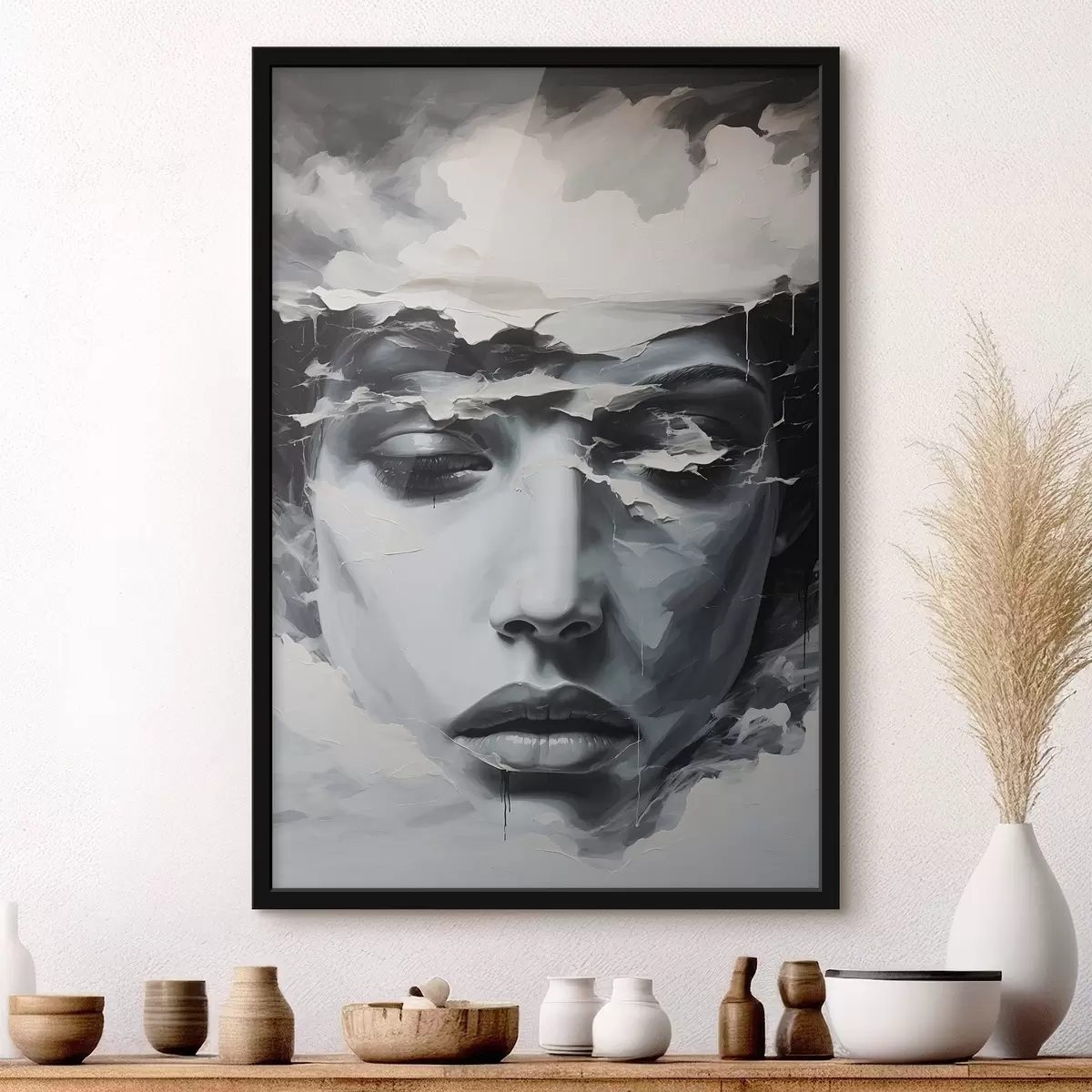 Poster Abstraktní ženská tvář ve stylu akrylové malby f44070