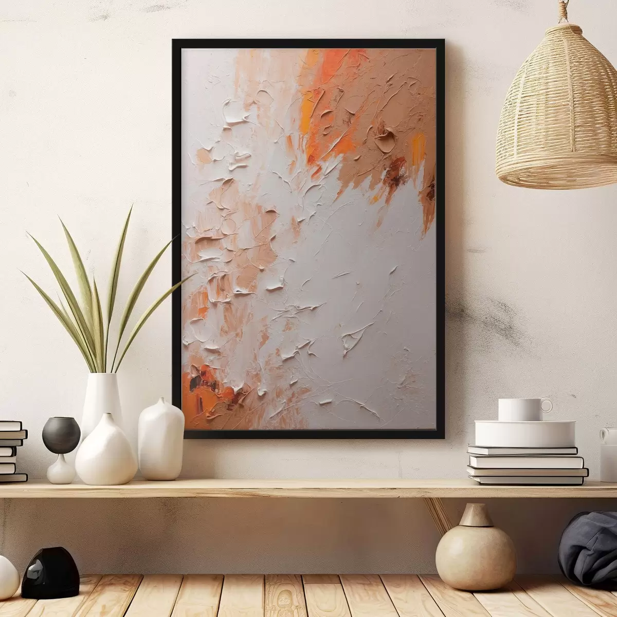 Poster Abstraktní olejomalba v bílé a hnědé barvě f44076