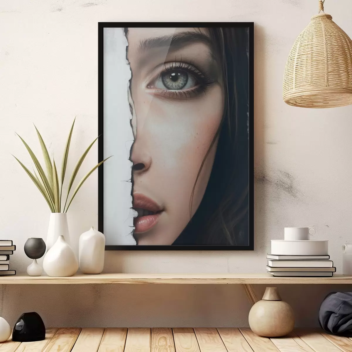 Poster Dívčí tvář za bílou stěnou f44083