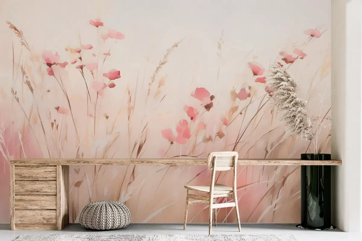 Fototapet Divoké květiny v suché trávě imitující akvarel w03849